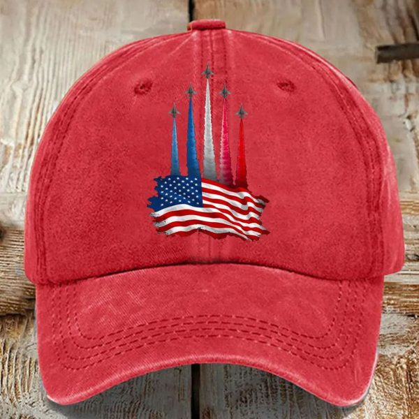 Independence Day American Flag Jet Planes Print Hat
