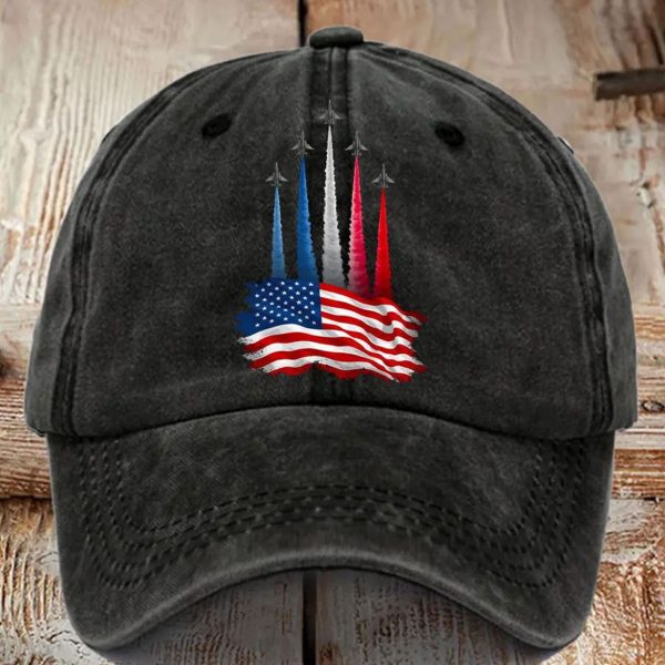 Independence Day American Flag Jet Planes Print Hat