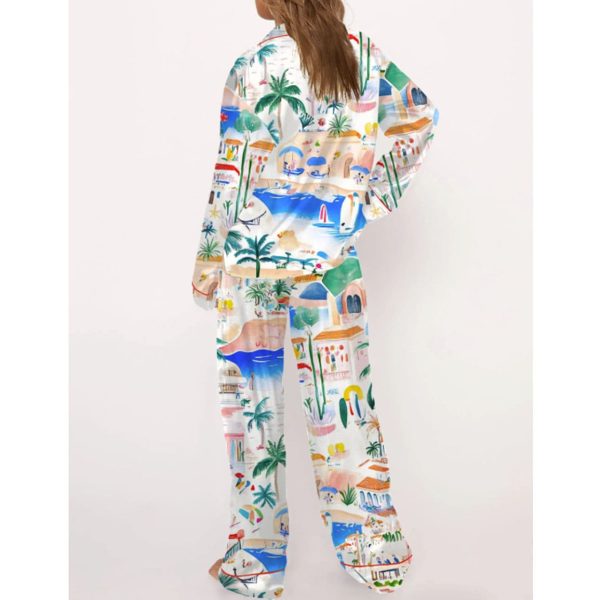 Italian Mediterranean Beach Silky Satin Pajama Set For Women