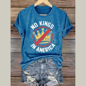 No Kings In America Print Casual T Shirt