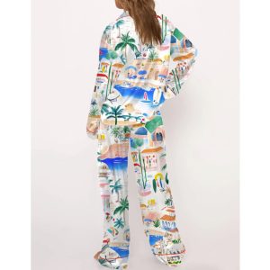 Italian Mediterranean Beach Silky Satin Pajama Set For Women 2