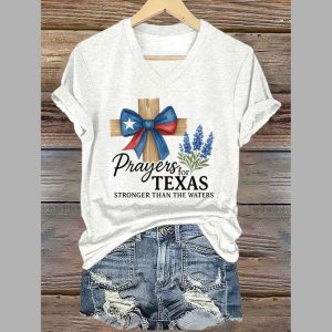 Prayers For Texas Stronger Than The Waters V Neck T Shirt