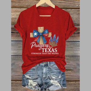 Prayers For Texas Stronger Than The Waters V Neck T Shirt