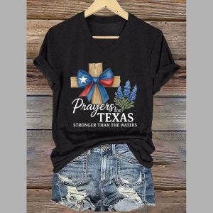 Prayers For Texas Stronger Than The Waters V Neck T Shirt