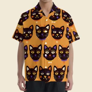 Halloween Cat Japanese Style Camp Hawaiian Shirt