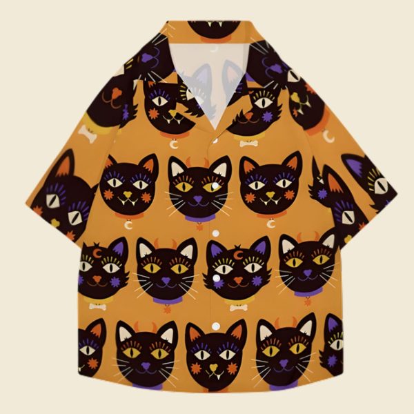 Halloween Cat Japanese Style Camp Hawaiian Shirt