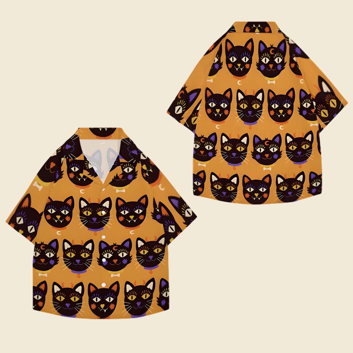 Halloween Cat Japanese Style Camp Hawaiian Shirt Halloween Cat Japanese Style Camp Hawaiian Shirt