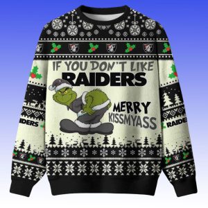 Grnch If You Dont Like Raiders Merry Kissmyass Ugly Christmas Sweater