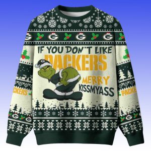 Grnch If You Dont Like Packers Merry Kissmyass Ugly Christmas Sweater