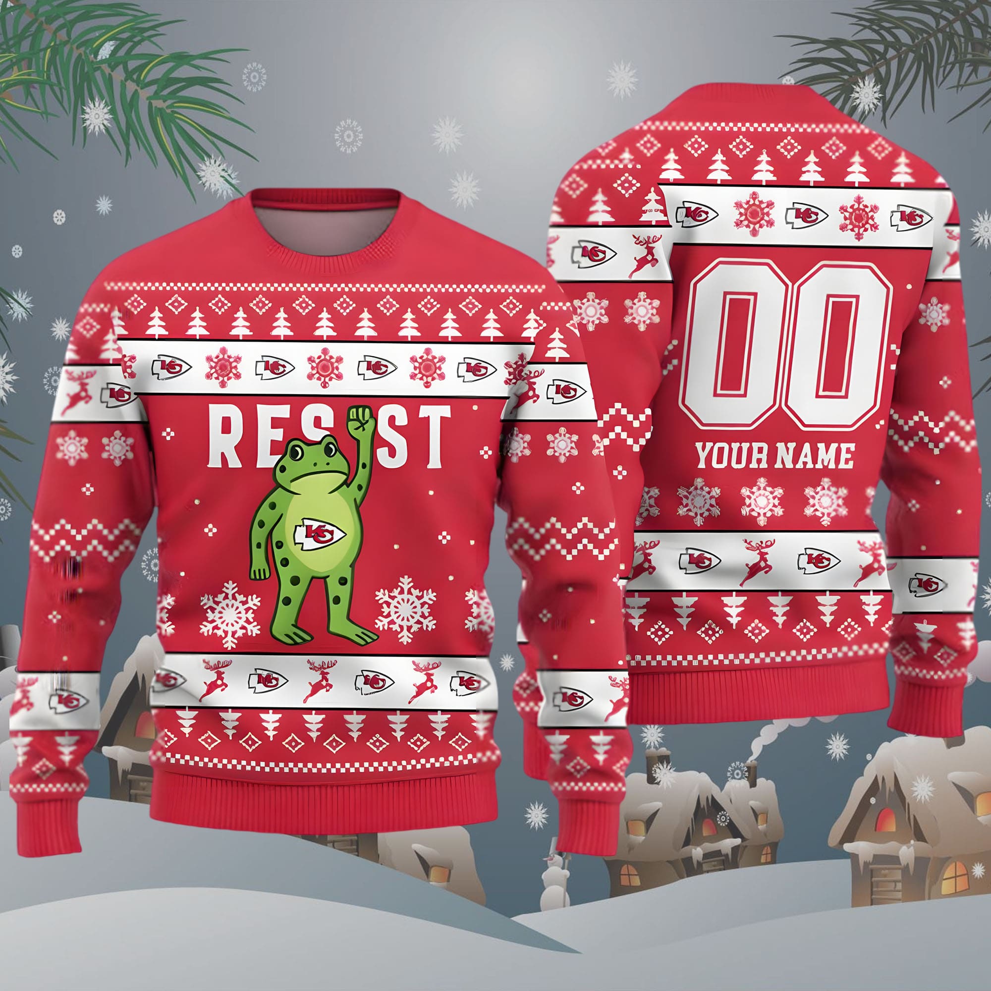 KC Chiefs Portland Frog Resist Ugly Christmas Sweater KC Chiefs Portland Frog Resist Ugly Christmas Sweater