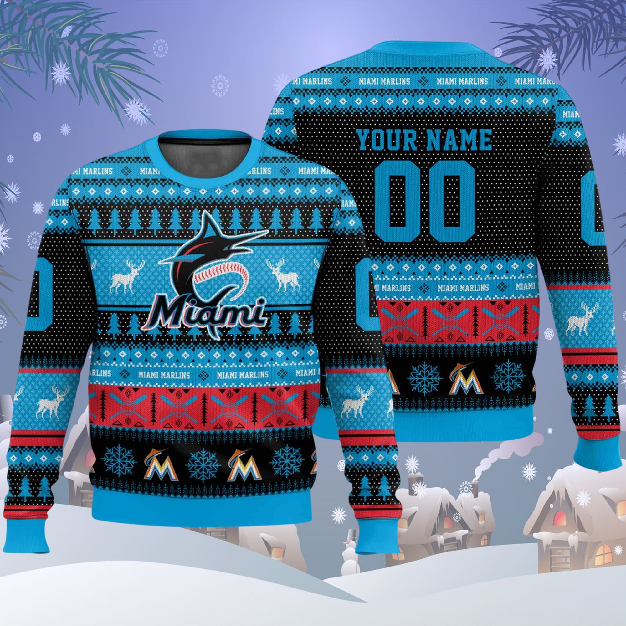 Marlins Baseball 2025 Personalized Ugly Christmas Sweater Marlins Baseball 2025 Personalized Ugly Christmas Sweater