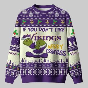 Grnch If You Dont Like Vikings Merry Kissmyass Ugly Christmas Sweater 1 Grnch If You Don’t Like Vikings Merry Kissmyass Ugly Christmas Sweater
