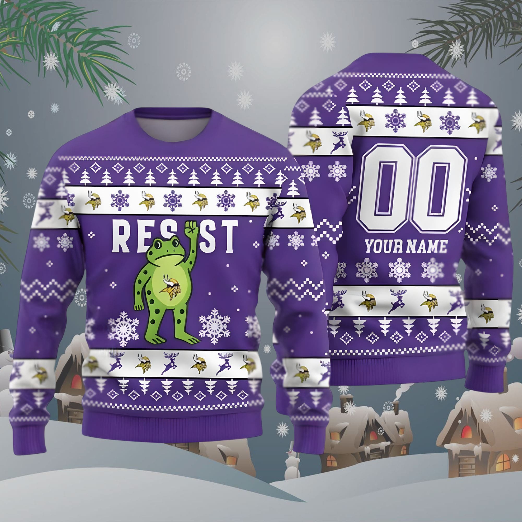 Vikings Portland Frog Resist Ugly Christmas Sweater Vikings Portland Frog Resist Ugly Christmas Sweater