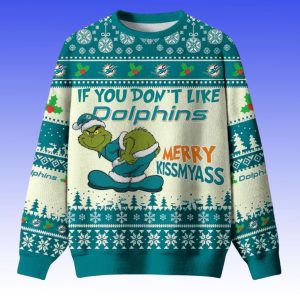 Grnch If You Dont Like Dolphins Merry Kissmyass Ugly Christmas Sweater