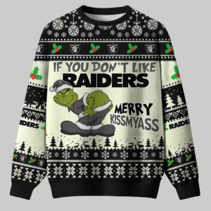 Grnch If You Dont Like Raiders Merry Kissmyass Ugly Christmas Sweater 1 Grnch If You Don’t Like Raiders Merry Kissmyass Ugly Christmas Sweater
